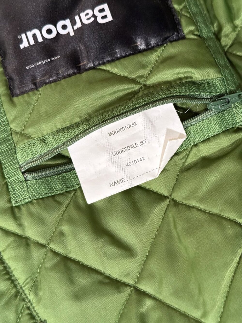 Barbour Liddesdale Quilted Jacket Olive Green Men’s (MQU0001) Corduroy Collar - Picture 7 of 7